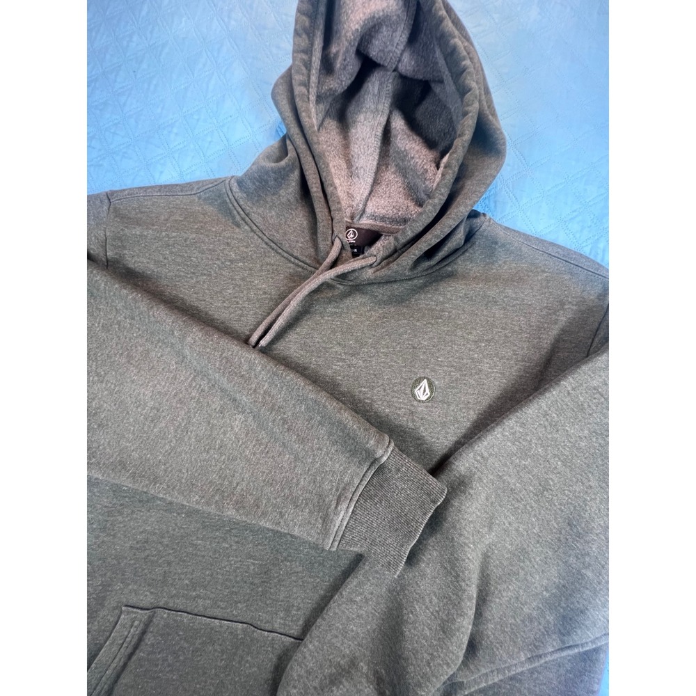 Volcom Mens Pullover Hoodie Charcoal Gray Stone Logo Fleece Sweatshirt XL